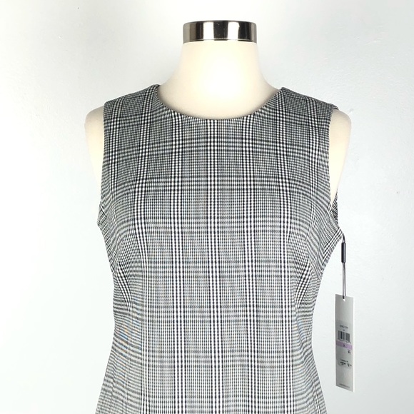 CALVIN KLEIN sheath dress ruffle plaid black white - Picture 2 of 8